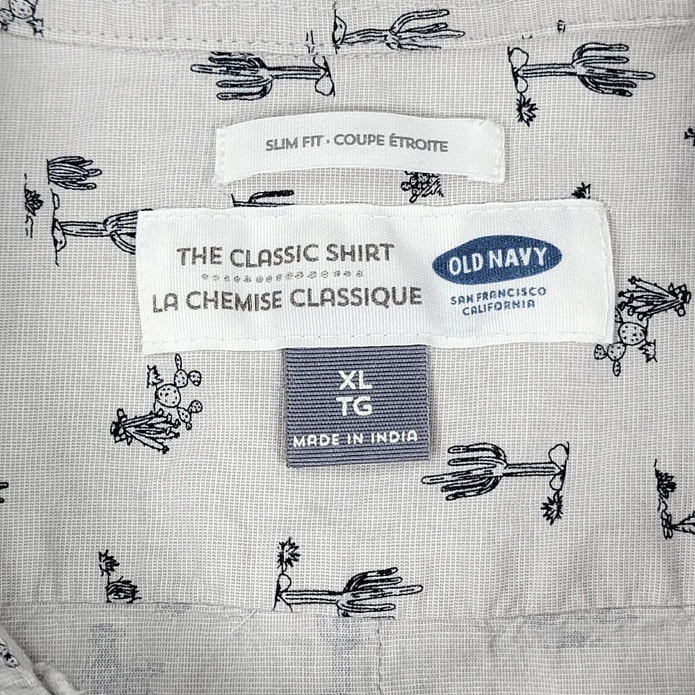 Old Navy Shirt Mens XL Gray Slim Fit Short Sleeve Button Down Cactus Print - Picture 6 of 12